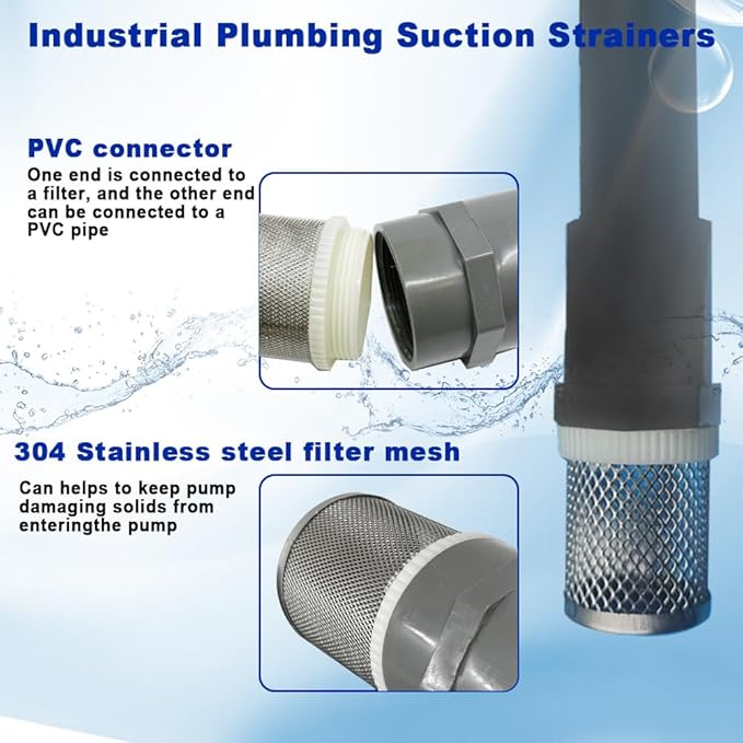 1" Stainless Steel Filter Cover Connected to 1 inch/DN25 Grey PVC Filter Water Pipe, Vent Cap Suction Strainers Used to Remove Debris and Reduce Solid Entry(1pcs)