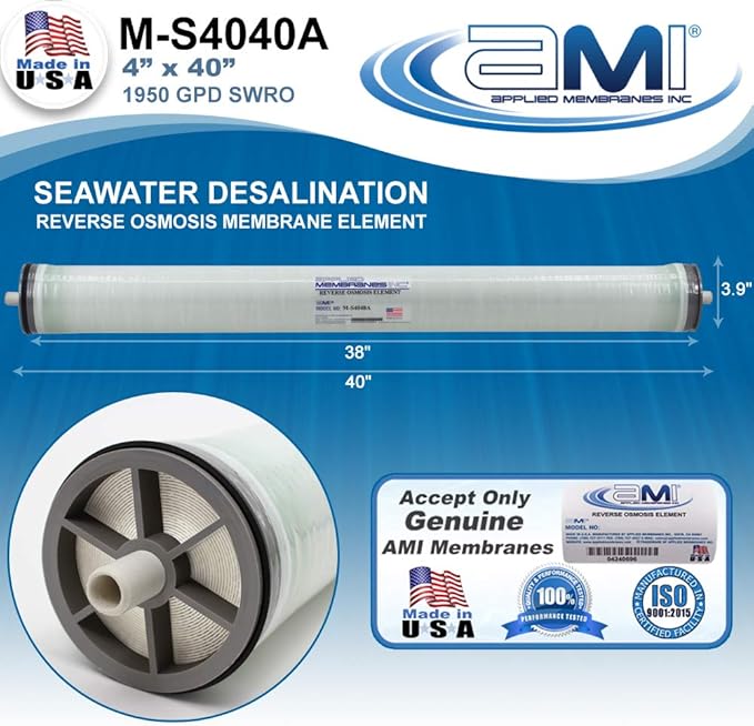 4" x 40" Seawater RO Membrane | Watermaker Replacement Membrane | M-S4040A (Replaces SW30-4040) | 1950 GPD (4" x 40")