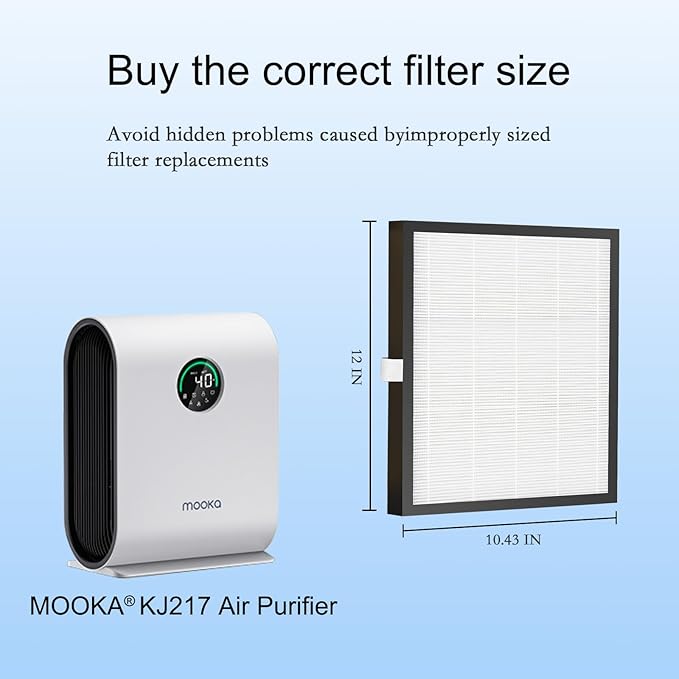 2 Packs KJ217 Air Purifier Filter Compatible with MOOKA H13 HEPA Air Purifier With Auto Mode for Pets, High-Efficiency Activated Carbon Air Filter for Smoke,Wildfire