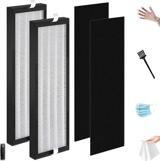 NKA 2-Pack T500 Air Purifier Filter Replacement - Compatible with TF60/TF60-MP, for Breathe Smart Tower Air Purifier，Includes 2 High-Efficiency Filters & 2 Carbon Pre-Filters