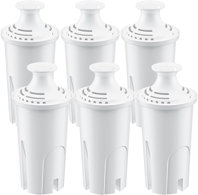 Water Filter Replacement for Brita Water Pitchers and Dispensers, Classic 35557, Ob03, Mavea 107007 and More, Reduce Chlorine and Bad Taste, Lasts Two Months or 40 Gallons, Includes 6 Filters