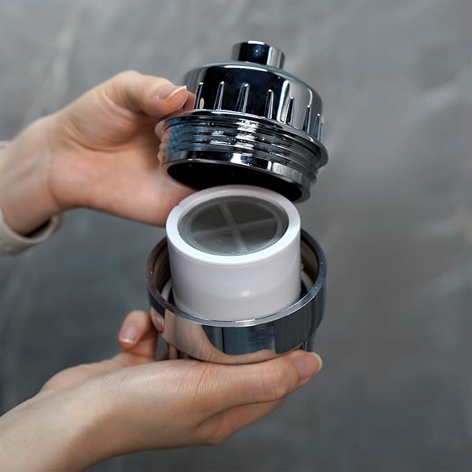 SOLVEX 15 Stage Shower Water Filter - Shower Head Filter, Remove Chlorine Heavy Metals and Other Sediments, Vitamin C Water Softener Reduces Dry Itchy Skin（Chromed),US-SP-50090