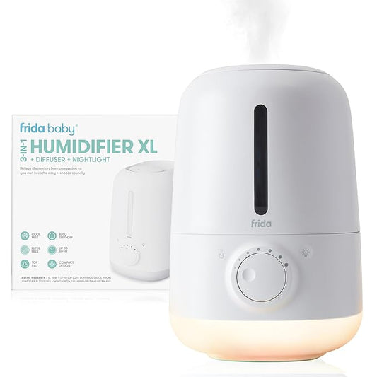 Frida Baby 3-in-1 XL Top Fill Humidifier for Bedroom, Allergy Relief, 6L Tank Cool Mist Humidifier for Large Rooms + Diffuser, Nightlight, Auto Shut-Off, Quiet, Carry Handle, Essential Oil Diffuser
