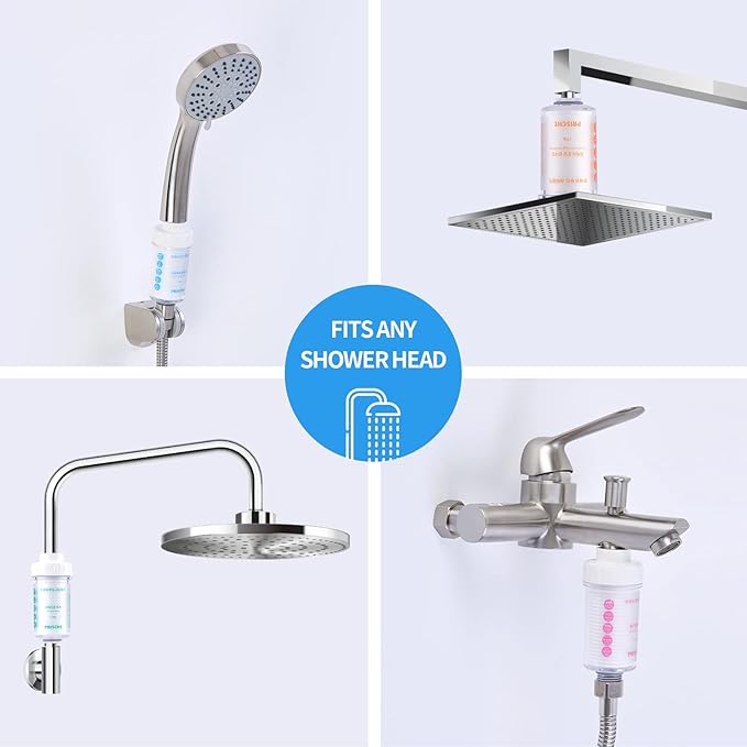 HubiCare Shower Infuser - Vitamin C Shower Filter, Hard Water Softener, Water Purifying, Chlorine & Fluoride Shower Filter, Head with Beads, Helps Dry Skin & Hair Loss (Tropical Blue Ocean)