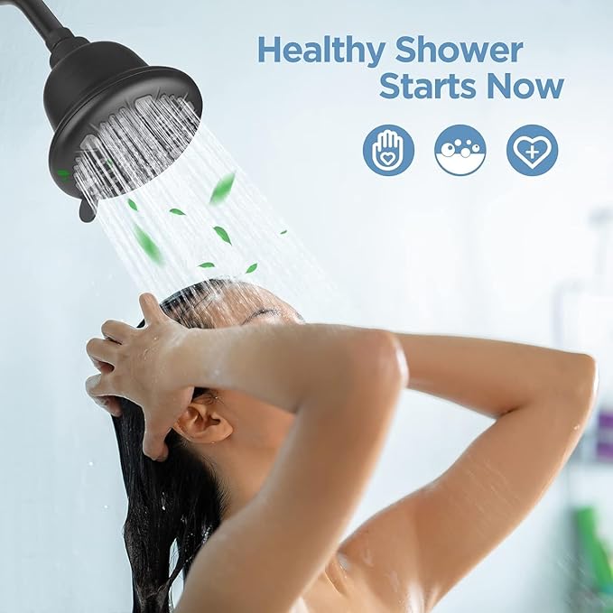 Filtered Shower Head with Upgraded Activated Carbon Filter - High Pressure Shower Head with Hard Water Softener - 7 Settings Bathroom Rain Showerhead to Remove Chlorine and Heavy Metals