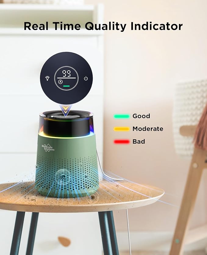 MSB5 Air Purifiers for Bedroom, H13 True HEPA Air Purifier for Home Room Office, 20dB Quiet Air Cleaner with Sleep Mode Colorful Night Light for Pets Dander Pollen Mold (Green)