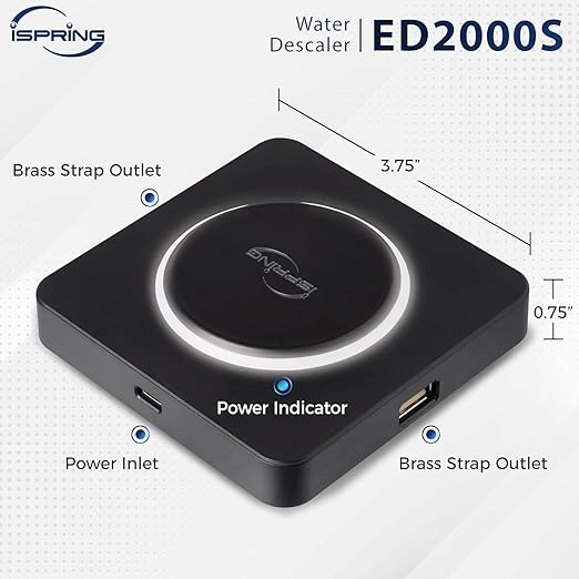 iSpring ED2000S Whole House Descaler, Alternative Electronic Salt-Free Hard Water Conditioner, Breathing LED Light Design with Magnet, Prevent Rust and Scale Build-up, Black