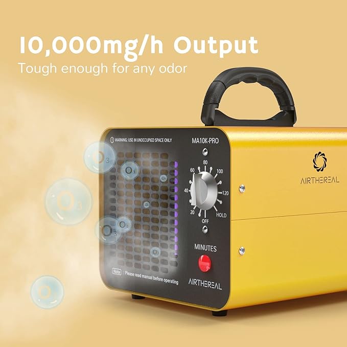 Airthereal MA10K-PRO Ozone Generator - High Capacity O3 Machine for Areas of 3500+ Square Feet, Home Ionizer Odor Remover, Yellow