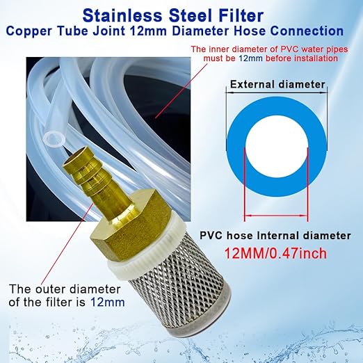 12mm Inline Strainers Filter Copper Tube Joint 12mm Diameter Hose Connection, Garden, Swimming Pool, Fish Tank Hose Filter, Suction Strainers Used to Remove Debris and Reduce Solid Entry