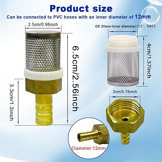 12mm Inline Strainers Filter Copper Tube Joint 12mm Diameter Hose Connection, Garden, Swimming Pool, Fish Tank Hose Filter, Suction Strainers Used to Remove Debris and Reduce Solid Entry