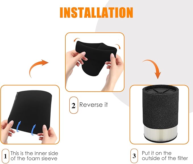 VF4000 Replacement Filter for Ridgid Shop Vacuums 5-20 Gallon, Universal VF4200 Filter Fits Rigid Wet Dry Vac/Husky Shop Vacuum Filter 6-9 Gallon with Foam Sleeves-2 Pack