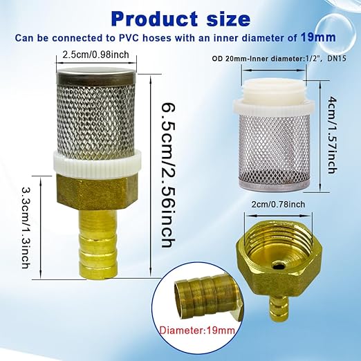 19mm Inline Strainers Filter Copper Tube Joint 19mm Diameter Hose Connection, Garden, Swimming Pool, Fish Tank Hose Filter, Suction Strainers Used to Remove Debris and Reduce Solid Entry