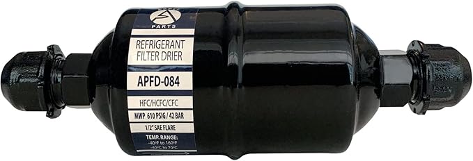 Appli Parts APFD-084 1/2 in Liquid Line Refrigerant AC Filter Drier hvac Refrigeration 084 SAE Flare connection universal unidirectional 6in long 2 in wide