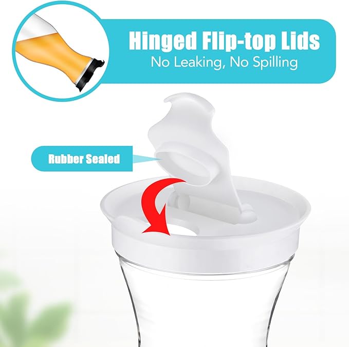 Gejoy 6 Pcs Plastic Water Carafe with Lids 32 oz Clear Juice Pitchers for Mimosa Bar Drinks Milk Iced Tea Beverage Containers for Home Restaurant School Fridge, Not Dishwasher Safe (Black Cap)