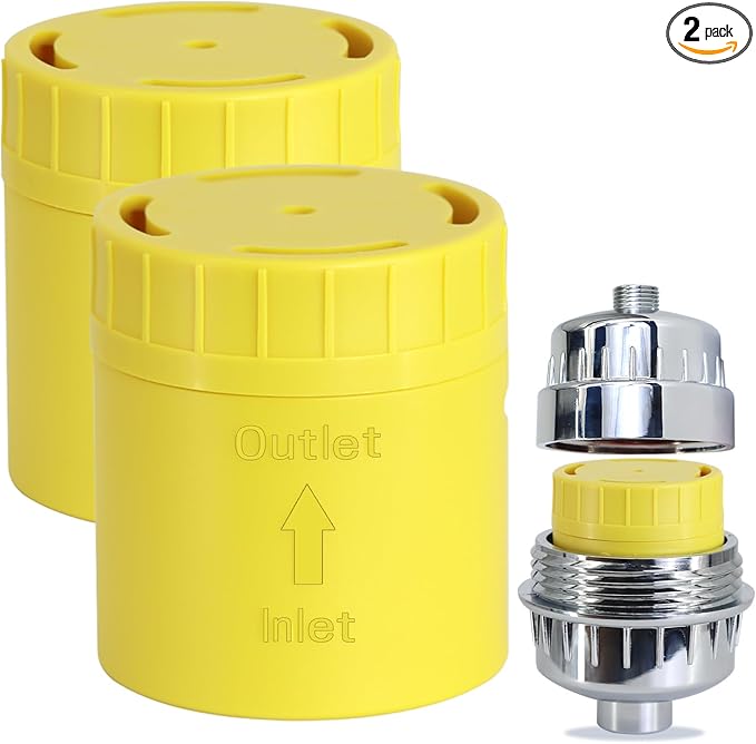 2-PACK High Output Universal Shower Filter Replacement Cartridge–Efficiently Remove Chlorine, Heavy Metals & dirt, Infused with Vitamin C Lemon Scent – Promote Healthier Hair & Skin