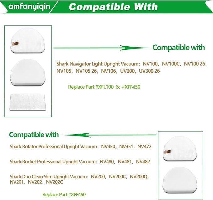 Filter Replacements Compatible with Shark Vacuum NV100 NV100C NV105 NV106 NV200 NV201 NV202 UV300 NV450 NV480 NV481 NV482,NV100 26,NV105 26,4-Sets Foam & Felt Filters,Replace Part # XFF450 & XFL100