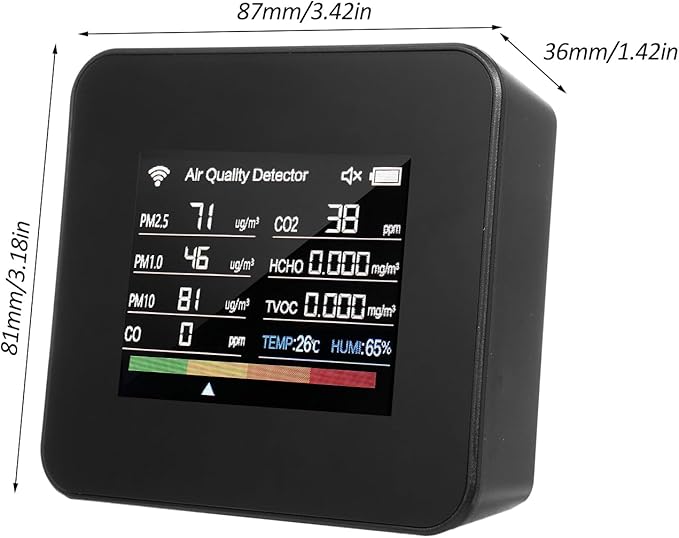 14 in 1 Indoor Air Quality Monitor Air Quality Detector CO₂ CO TVOC HCHO Temperature Humidity PM2.5 PM1.0 PM10 Desktop Air Quality Tester with Time/Date/Alarm Clock/Timer/Stopwatch Support APP Control