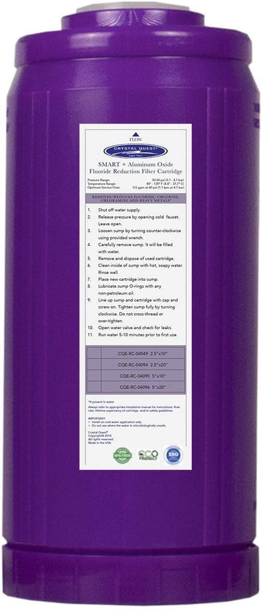 Crystal Quest SMART + Calcium GAC Fluoride Reduction Water Filter Cartridge - 1 Micron - Coconut Shell GAC - Eagle Redox Alloy - Reduces Fluoride & Contaminants - 4-5/8” x 9-3/4”