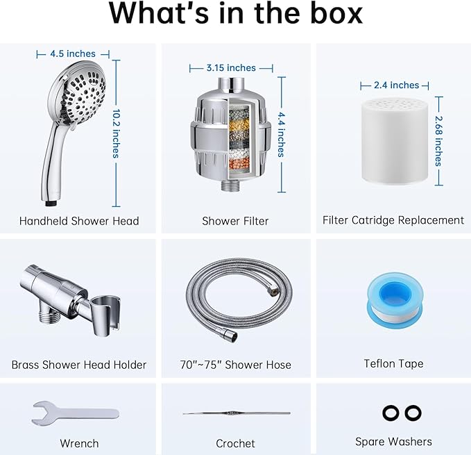 G-Promise Luxury Filtered Handheld Shower Head, 6 Spray Settings Shower Set with Effective Filter of 2 Cartridges, Adjustable Metal Bracket, Extra Long Stretchable Hose, Chrome (Chrome with Filter)