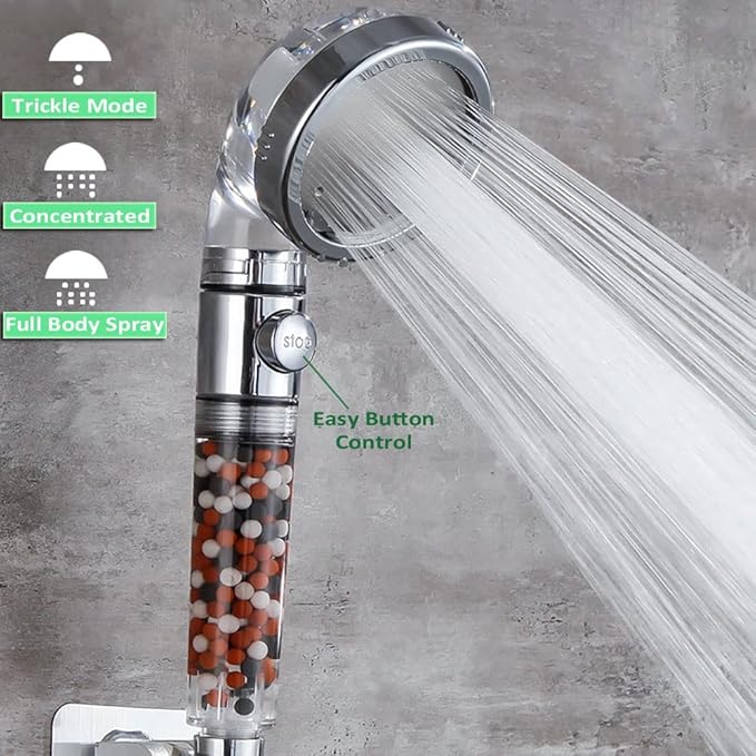 AYI Filtered Showerhead with Bracket Metal Hose High Pressure Handheld Shower Purifying Hard Water Softener Chlorine Flouride Filter Multi Modes Changeable Shower head Fresh Dry Skin & Hair Loss