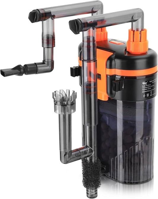 hygger External Hang-On-Back Canister Aquarium Filter,Quiet Fish Tank Filter with 3-Stage Filtration,Anti-Dry Burn Motor,Adjustable Flow,Oil Skimmer,Duckbill Nozzle,Shower Spray Bar (6W,10-20 gal)