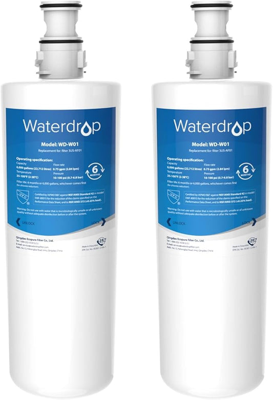 Waterdrop 3US-AF01 Under Sink Water Filter, Replacement for Standard Filtrete® 3US-AF01, 3US-AS01, Aqua-Pure AP Easy C-CS-FF, WHCF-SRC, WHCF-SUFC, WHCF-SUF, NSF/ANSI 42 Certified, Pack of 2