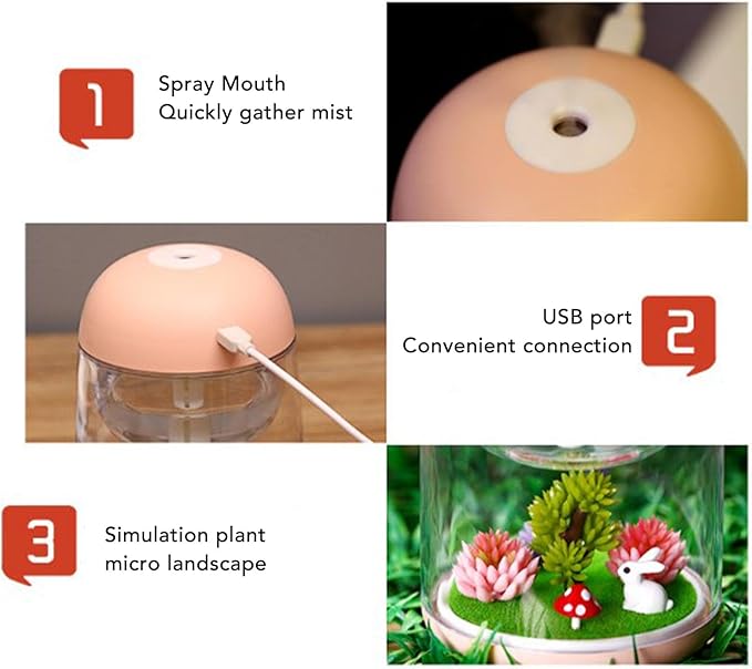 Cute Mushroom Humidifier 2in1 Essential Oil Diffuser Ultrasonic Desk Humidifier Quiet Mini Humidifier for Bedroom Office Car (Pink)