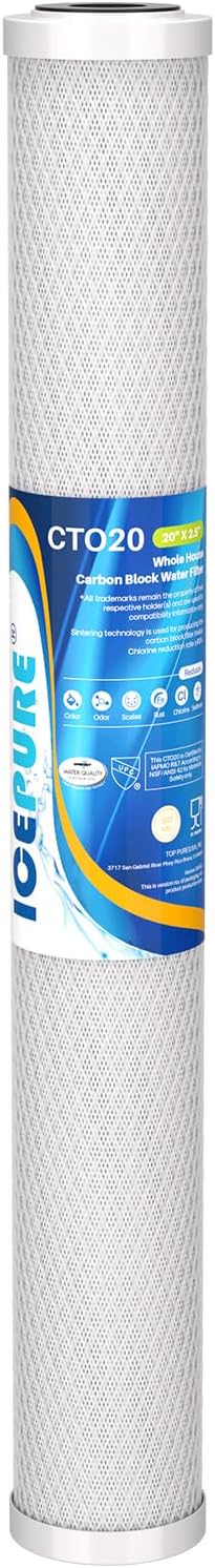ICEPURE 1 Micron 20" x 2.5" Whole House CTO Carbon Sediment Water Filter Cartridge Compatible with C1-20, EP-20, HX-CB-25-2010, F3WCB32, Pack of 1