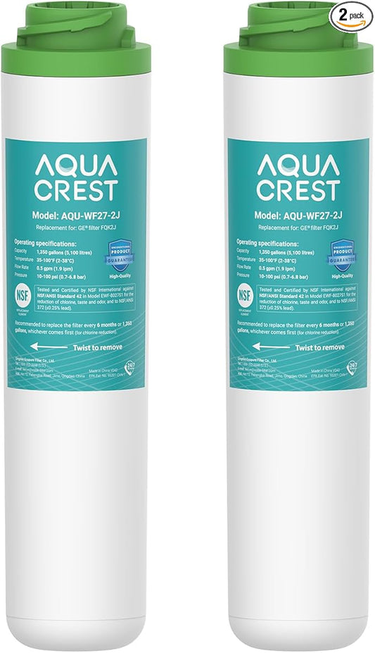 AQUACREST FQK2J Under Sink Water Filter, Replacement for GE FQK2J, FQK1K, NSF/ANSI 42 372 Certified, 1320 Gallons Dual Flow Drinking Water Replacement Filters (2 Count)