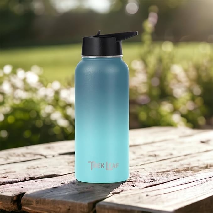 Travel Water Bottle with Carrying Bag, 3 Lids (Spout, Straw, Flip), and Bottle Brush; Leak Proof, Quality, Vacuum Insulated, Stainless Steel (Storm Cloud, 32 oz)