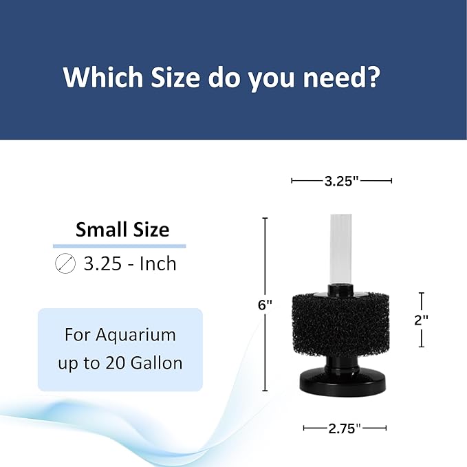 UNEAK Small Aquarium Sponge Filter Fish Tank Silent Filteration Breeding Fry Betta Shrimp Nano Tank Accessories Air Stone 4-inch Airline Tubing up to 10 Gallon