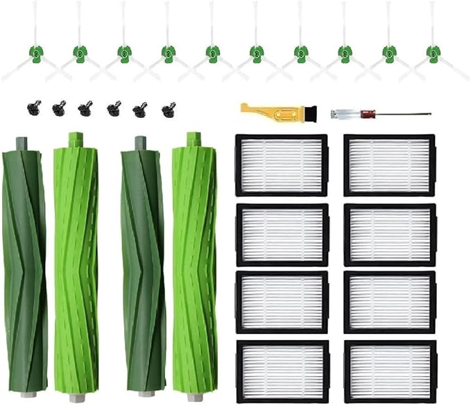 20 Pack Replacement Parts for iRobot Roomba i3 i3+ i4 i4+ i7 i7+ i8+ i6 i6+ Plus E5 E6 Vacuum Cleaner,2 Rubber Brushes 8 HEPA Filters 10 Edge-Sweeping Side Brushes