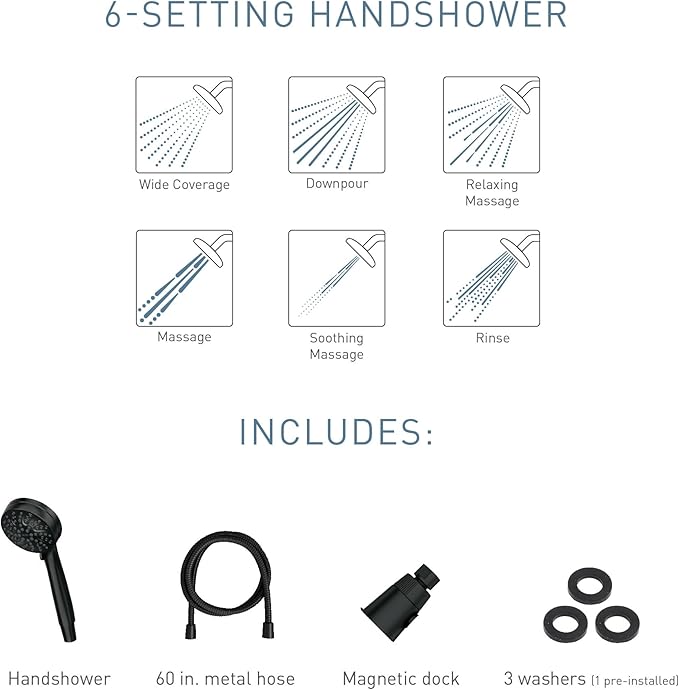 Moen Engage Magnetix Matte Black 3.5-Inch Six-Function Detachable Handheld Showerhead with Magnetic Docking System, 26100BL