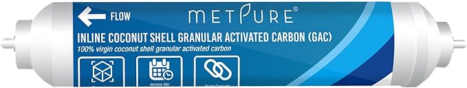 In line Water Filter 2" x 10" Coconut Shell Post Activated Carbon Water Filter Replacement with 1/4" OD Quick Connects for Inline Reverse Osmosis RO Water Filtration, Refrigerator, Ice Maker
