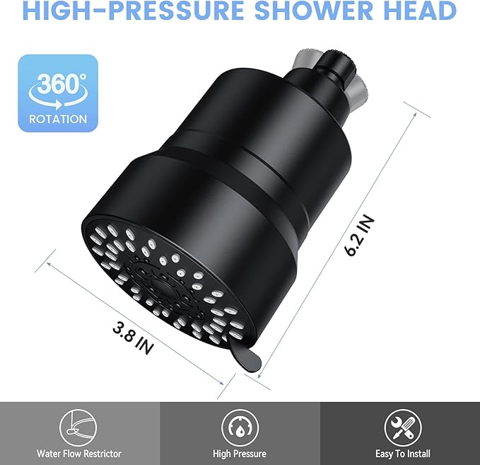 Filtered Shower Head, 3 Modes High Pressure Shower Head with 15 Stage Hard Water Filter Cartridge for Remove Chlorine and Harmful Substances