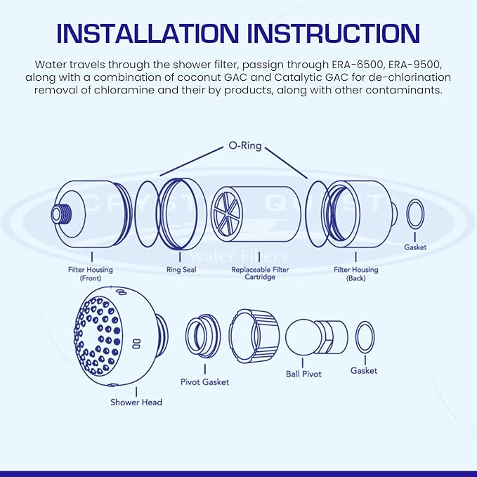 Crystal Quest Shower Filter without Shower Head - Chrome - Advanced Multi Stage Filtration for Cleaner Water - Removes Chlorine, Heavy Metals - Promotes Healthier Skin, Softer Hair - Long-Lasting