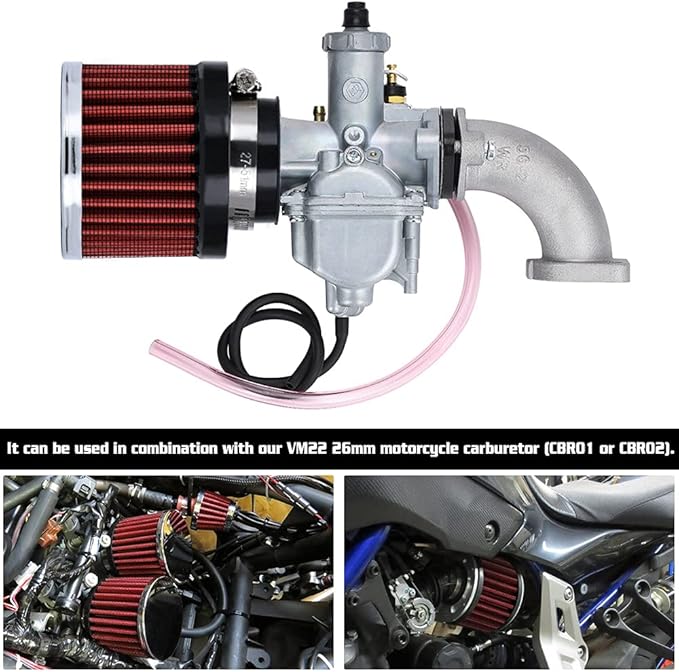PTNHZ Universal Red Neck 1.5" 38mm Car High Flow Cold Air Intake Air Filter Power Intake Air Inlet System Air Cleaner