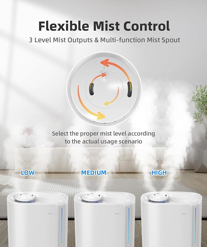 BREEZOME 6L Humidifiers for Bedroom Large Room & Essential Oil Diffuser, Ultrasonic Top Fill Cool Mist Humidifiers for Baby, Plants, Nursery Last up to 60 Hours, Smart Humidistat Control, Quiet, White