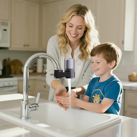 VYNTRA 7-Layer Faucet Water Filter, Kitchen Filter Water Faucet Element, 300 Gallons Activated Carbon Ceramic Filter Reduces Chlorine, Limescale, Heavy Metals,Bad Taste(2*Filter & 6*Adaptors) Gray