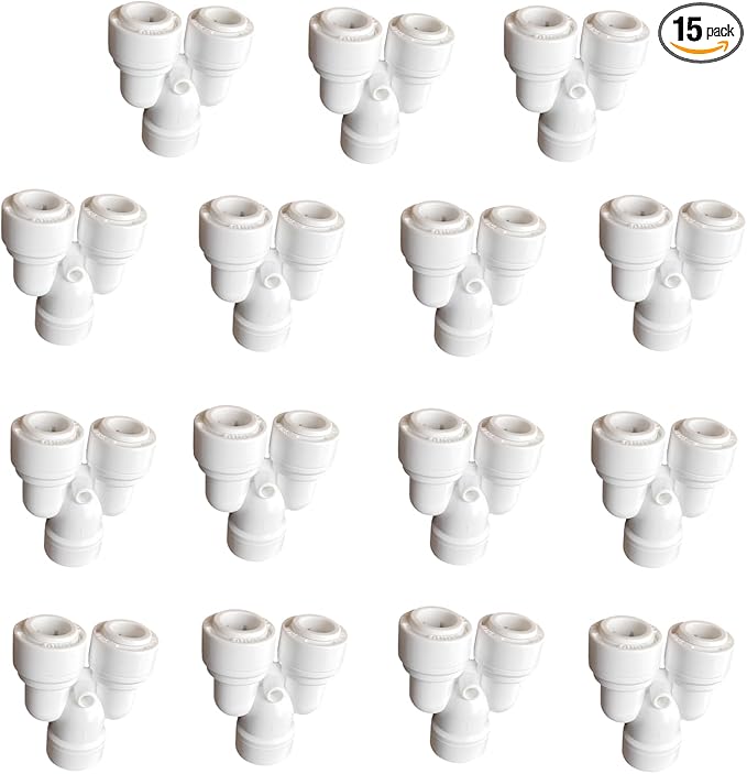 15 Pack 1/4 Inch Y Type 3 Way Tee Splitter Fittings - RO Water Reverse Osmosis Quick Connect Tube Fittings Connectors for Faucet, Dispenser, Ice Maker