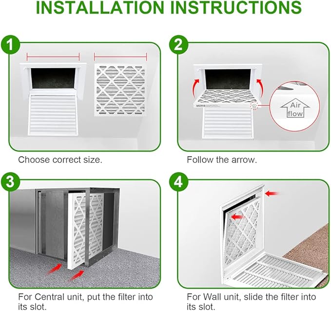 12x12x1 Furnace Air Filter MERV 8 MPR 600 FPR 5 HVAC Pleated Filters for Home Office 2-Pack (Actual Size: 11.81x11.81x0.79 inch)