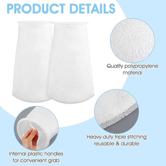 6 Pcs High Flow Filter Media Bag - Drawstring Filter Sock Rectangle Filters Sock, Aquarium-Filter Bags for Fish Tank Freshwater Saltwater Aquariums (White)