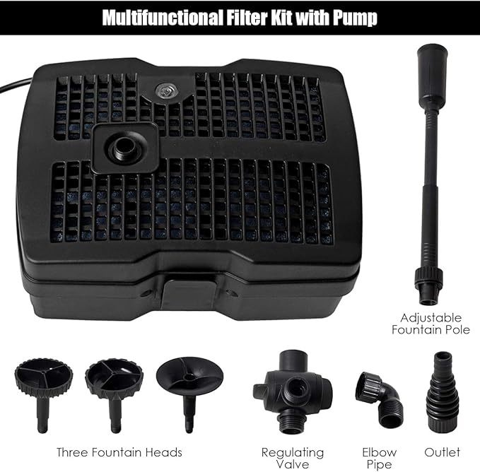 Goplus 4 in 1 Submersible Pond Filter Pump, 660 GPH Fountain Pump w/ 3 Nozzles, All-in-One Water Pond Cleaning System Outdoor for Aquariums Fish Tank (Black)