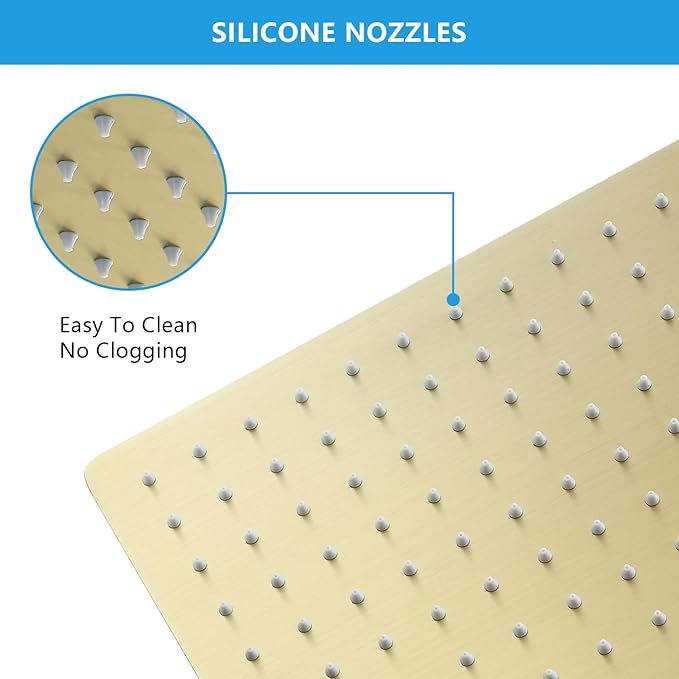 Lordear Gold Rain Shower Head 16 Inch Square Rainfall High Pressure Stainless Steel Rainfall Shower Head 360° Rotation Shower Head Waterfall Showerhead with Silicone Nozzle