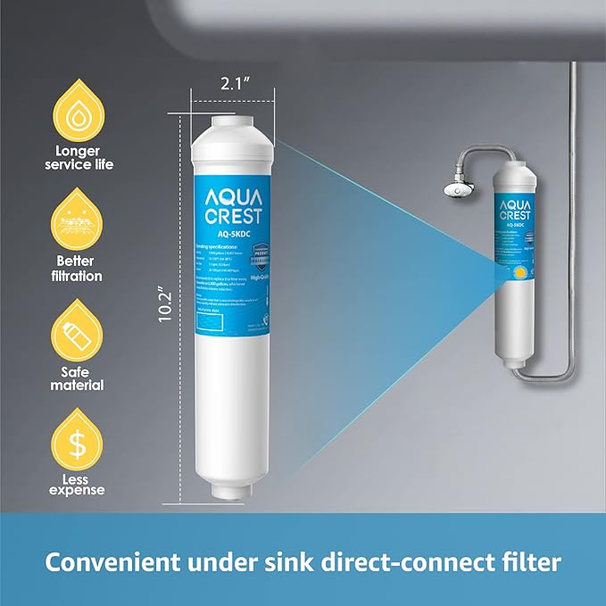 AQUA CREST 5KDC Under Sink Water Filtration System, Direct Connect Under Sink Water Filter, Reduces PFAS, PFOA/PFOS, Chlorine, NSF/ANSI Tested 5K Gallons Ultra High Capacity