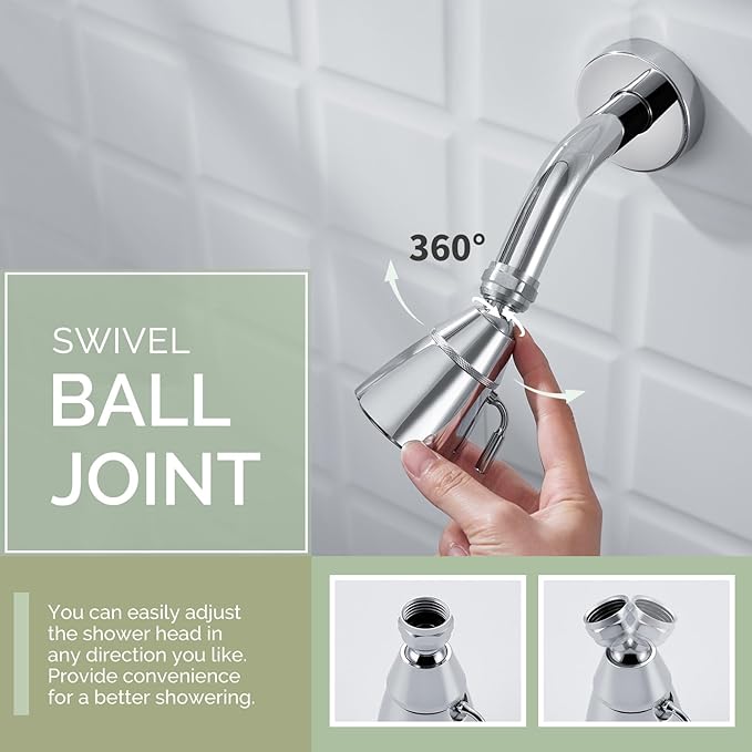 Angle Simple High Flow Shower Head, Brass Swivel Joint Adjustable Shower Sprayer, G 1/2, Chrome