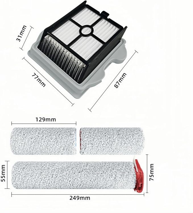 Brush Roller and Filters Replacement Parts for Roborock Dyad Pro/Dyad Pro Combo / A10 Plus Cordless Wet Dry Vacuum Cleaner, 1 Set Main Brush Rolls 4 HEPA Filters Accessories Kit
