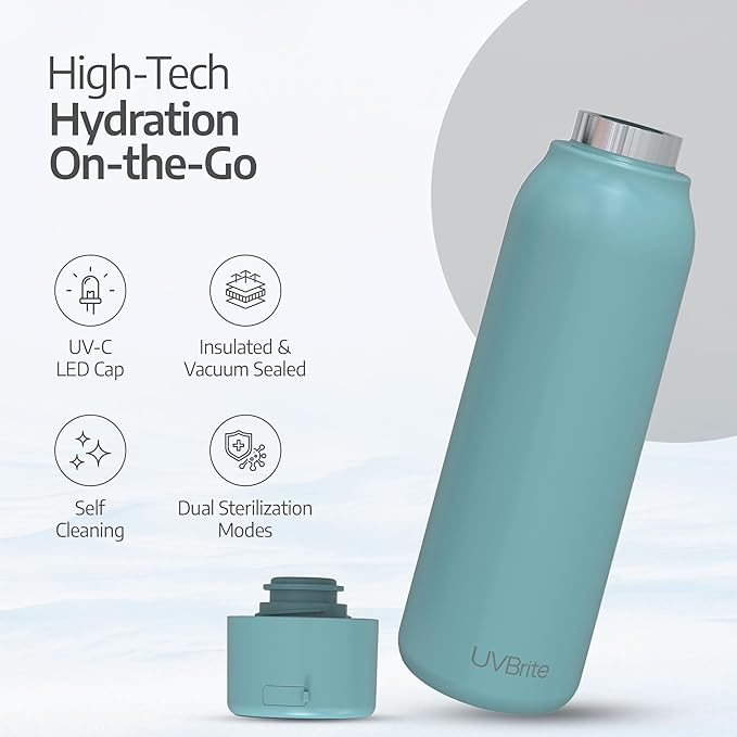 UV self-Cleaning and Water-Purifying Bottle -18.6 Ounce Insulated Rechargeable Stainless-Steel Tumbler w/Safety Lock Prevents Accidental Exposure for Outdoor and Emergency use