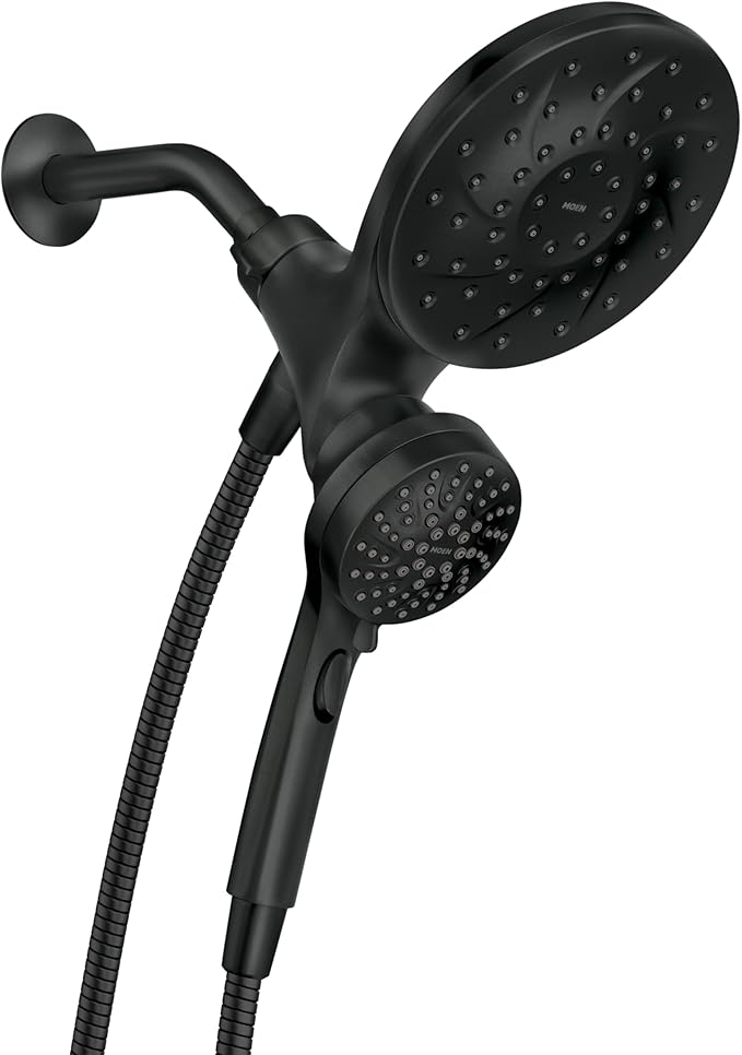 Moen Engage Matte Black 2.5 GPM Handheld Showerhead and Rain Shower 2-in-1 Combo Featuring Magnetic Docking System and Metal Hose, 26009BL