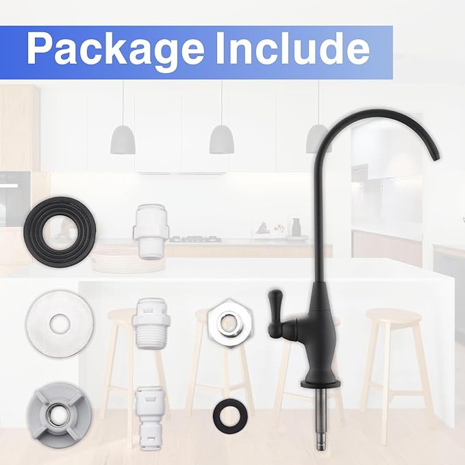 Drinking Water Faucet for Kitchen Sink, Reverse Osmosis Water Filtration Faucet for Bar Sink, Matte Black and Stainless Steel, B10